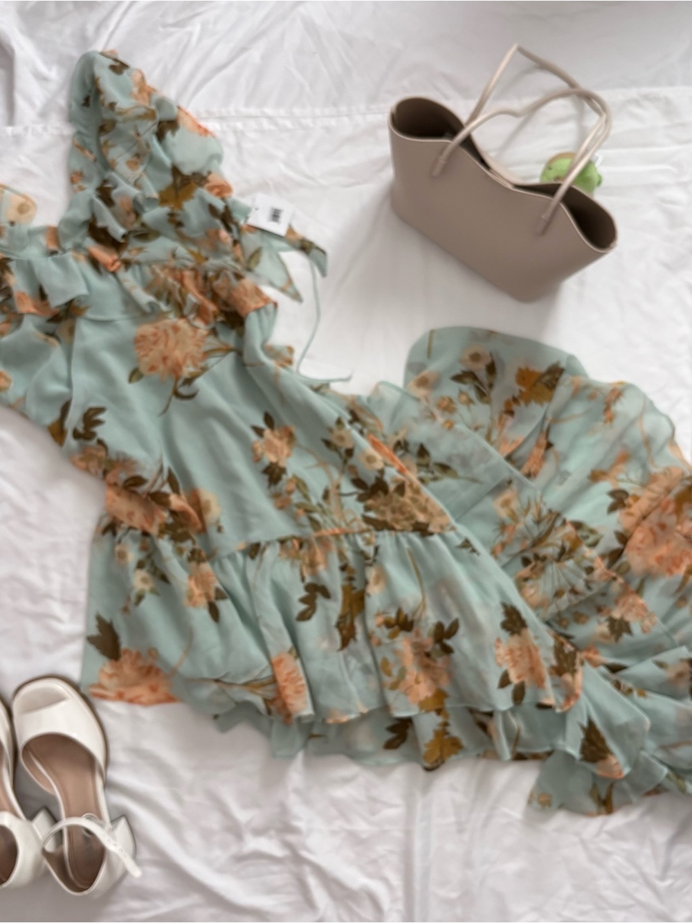 Chelsea28 Sage Green Floral Maxi Dress with Peach Blooms